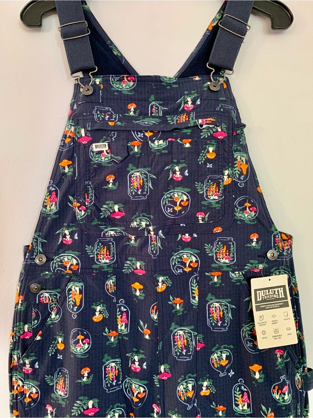 NWT Small x29” Duluth Heirloom Gardening Lined Bib Overalls  Mushroom Terrarium